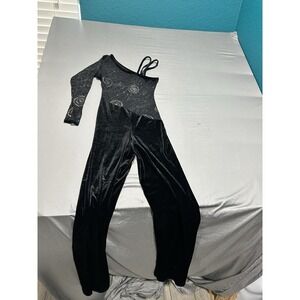 Leo's Dancewear Black Velvet Glitter One Shoulder Jumpsuit‎ S